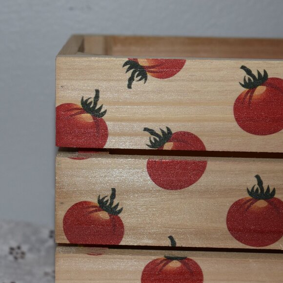 Small Country Cottage Farmhouse Wood Tomato Kitchen Storage Crate Box - Picture 2 of 11